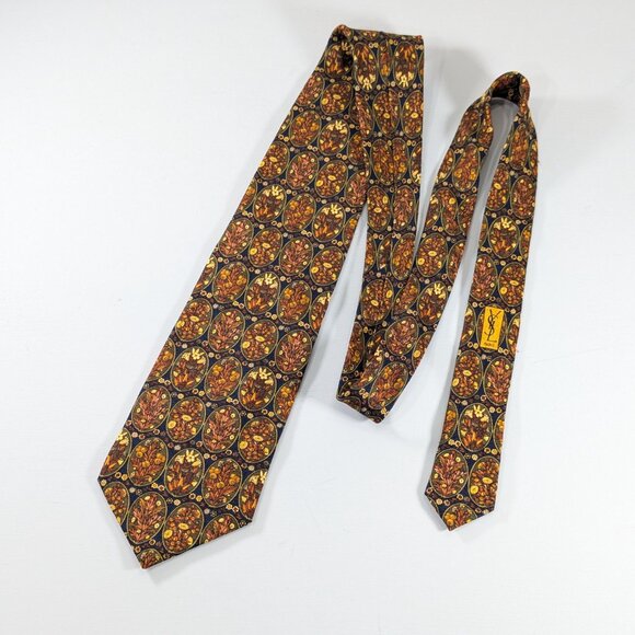 Vintage 100% silk YSL floral neck tie, maximalist designer gift for men - Picture 4 of 9